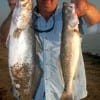 San Augustine angler Mark Birdwell took these 28 and 22inch specks on soft plastics-