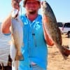 LaPorte angler Jeff Allen with nice red and specks he caught on live shrimp-