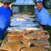 Fishin Buds Mike Godfrey and Curtis Howard caught an Inshore Slam of reds trout and flounder at Rollover while night fishing with finger mullet.