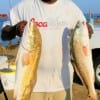 Mack Milton of Houston took these two big reds on finger mullet.