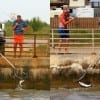 Anglers working together to net the trout