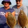 Fishin Buds Tony Trevino of Seabrook and Mark Rodney of Port Neches waded rollover bay with white gulps for these twin flounder