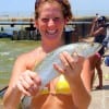 Friendswood TX anglerette Lauren Bernsten fishing for the first time caught her first speckled trout while fishing a finger mullet, KUDO'S to Lauren